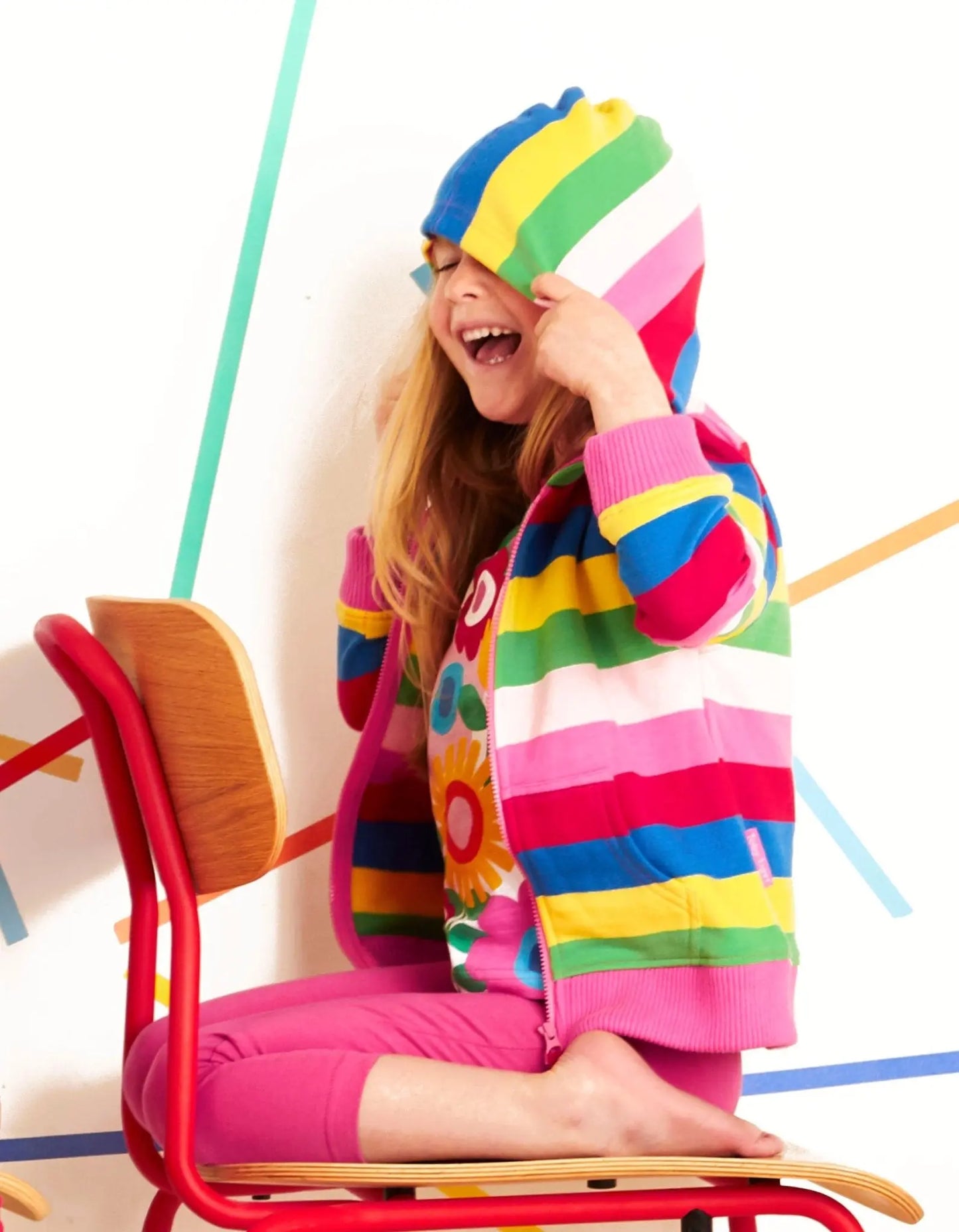 Organic Pink Multi Stripe Hoodie Toby Tiger