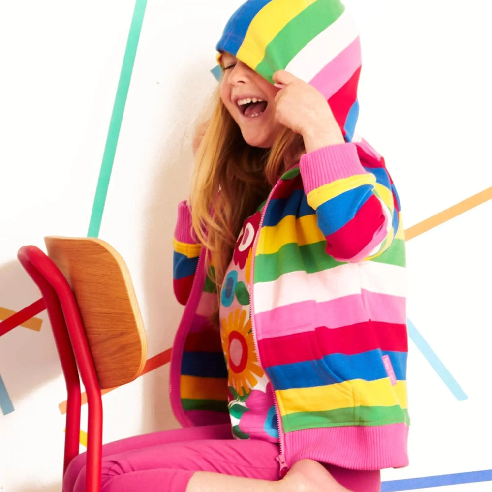 Organic Pink Multi Stripe Hoodie Toby Tiger