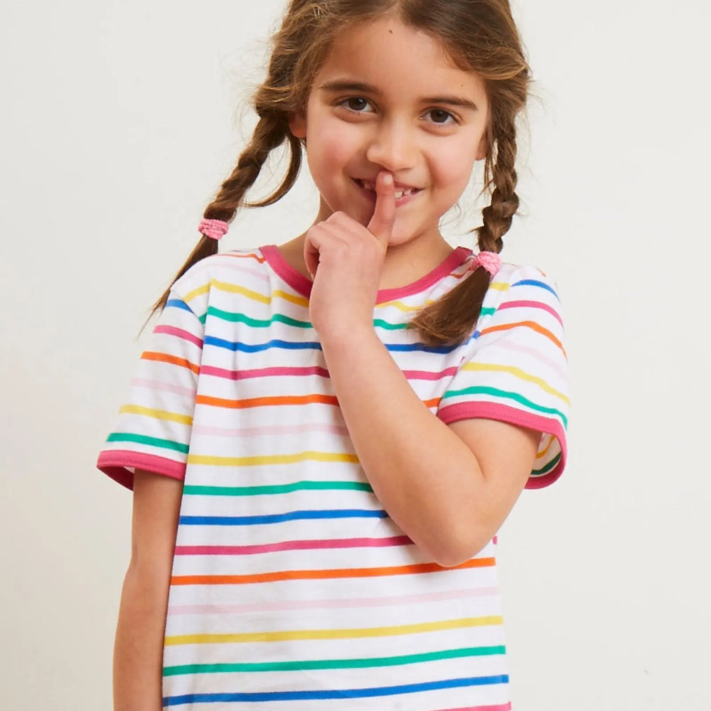 Organic Pink Rainbow Stripe Print Short-Sleeved T-Shirt Toby Tiger