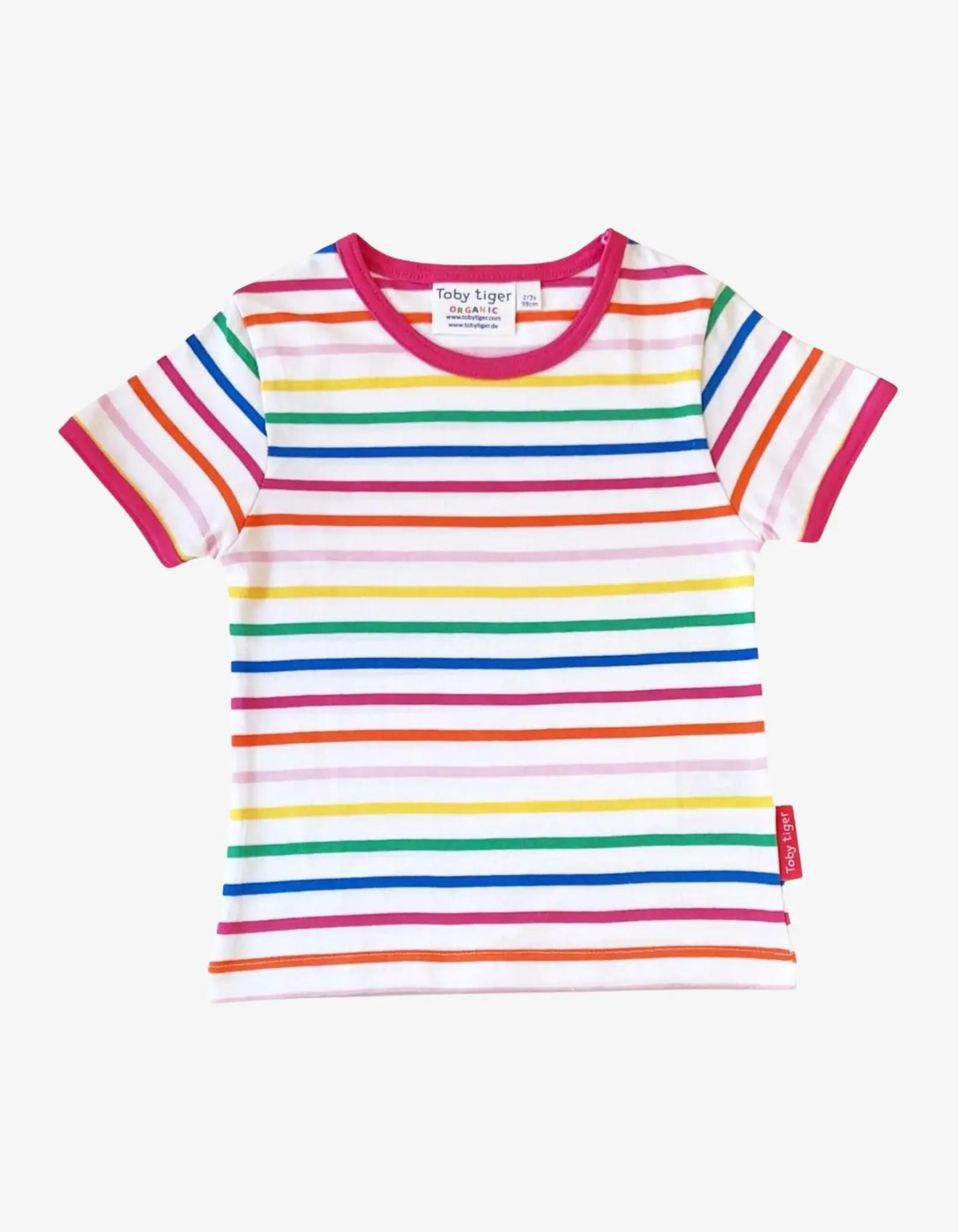 Organic Pink Rainbow Stripe Print Short-Sleeved T-Shirt Toby Tiger