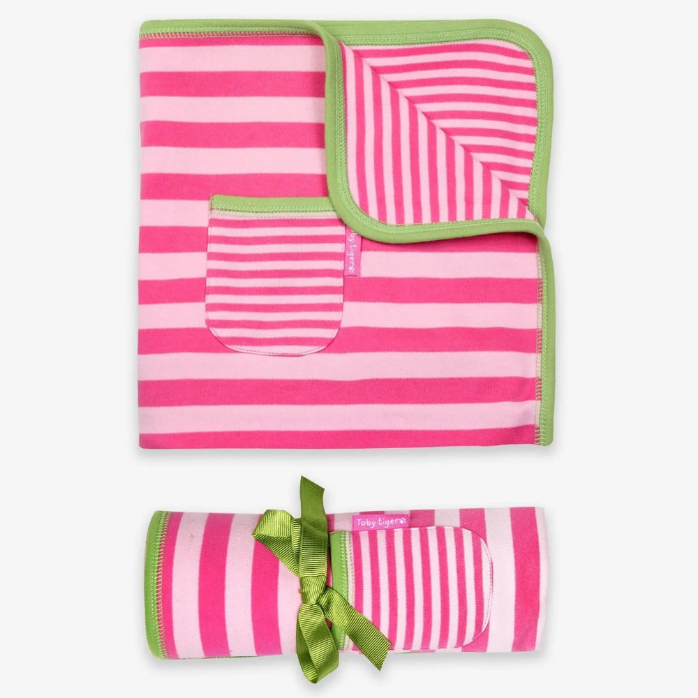 Organic Pink and Green Stripe Blanket Toby Tiger
