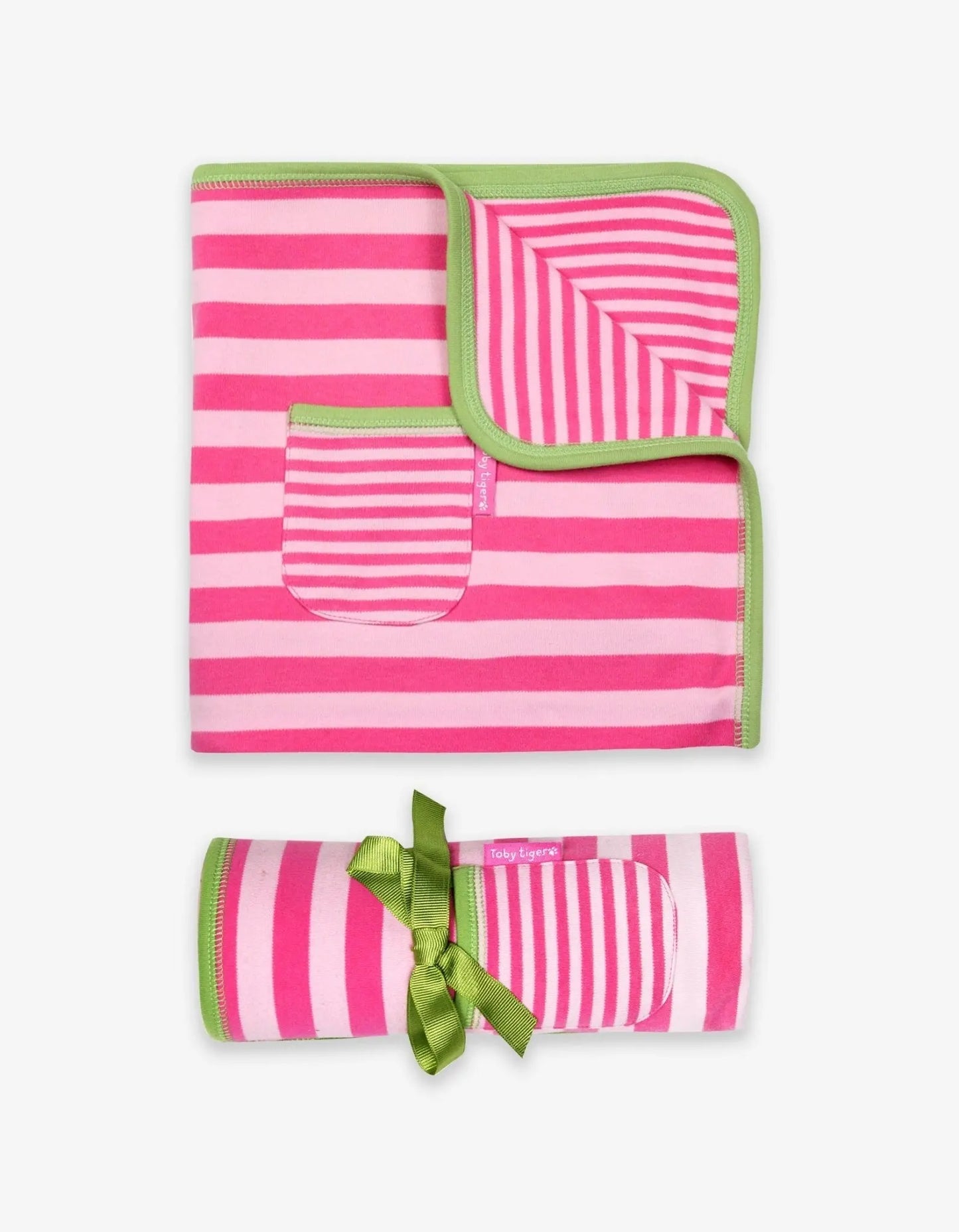 Organic Pink and Green Stripe Blanket Toby Tiger
