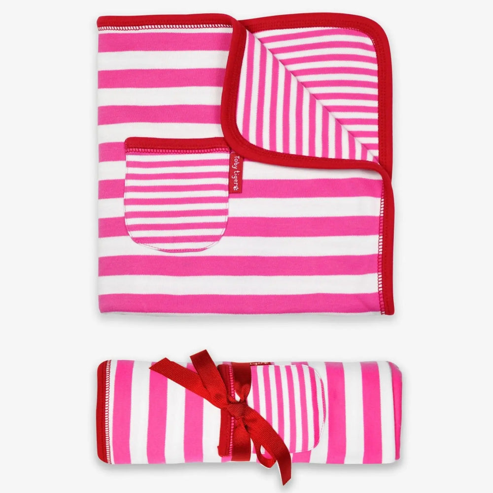 Organic Pink and White Stripe Blanket Toby Tiger