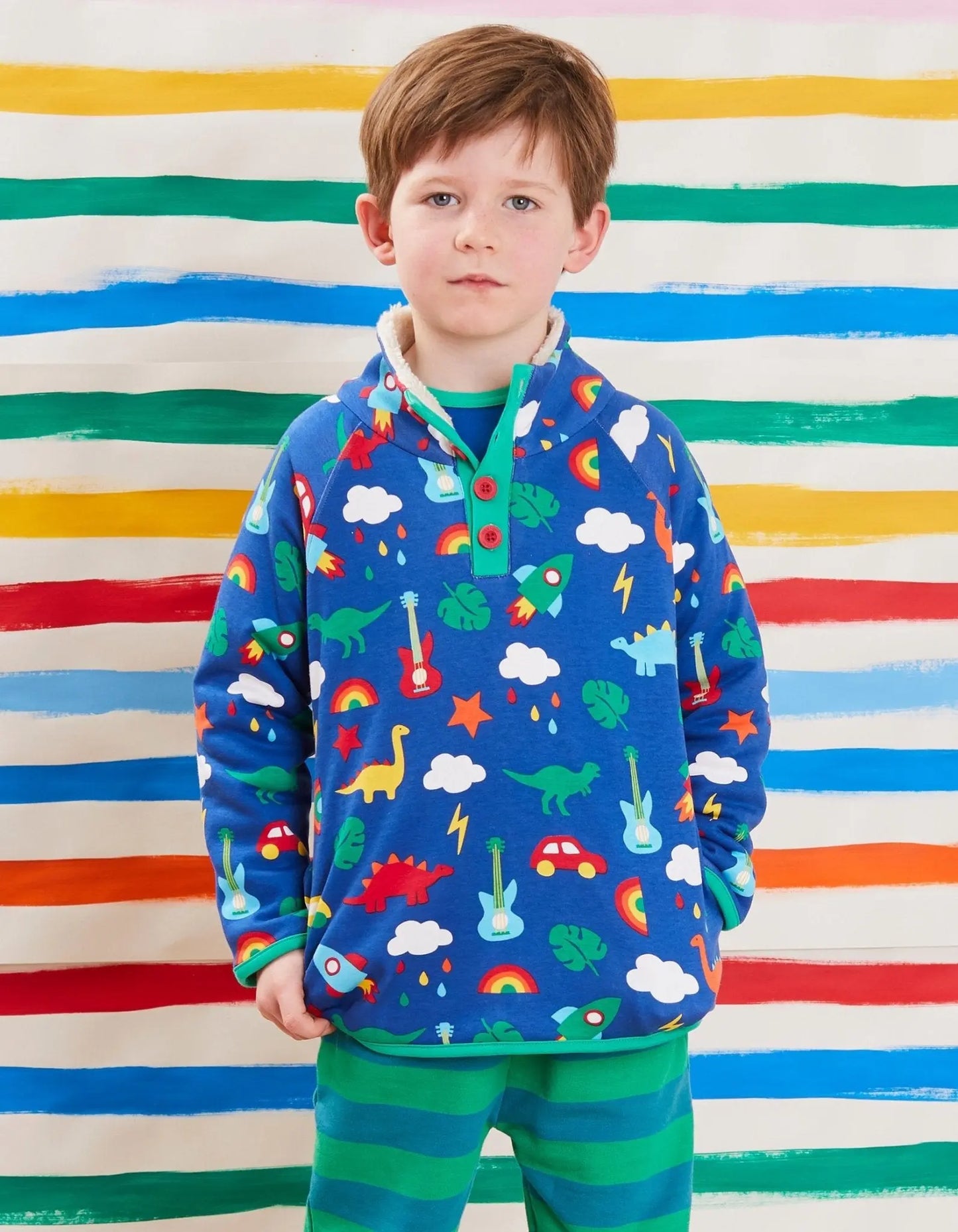 Organic Playtime Mix-Up Print Cosy Fleece Sweatshirt Toby Tiger