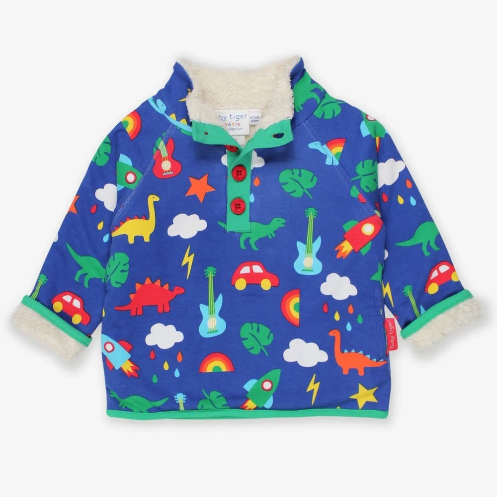 Organic Playtime Mix-Up Print Cosy Fleece Sweatshirt Toby Tiger