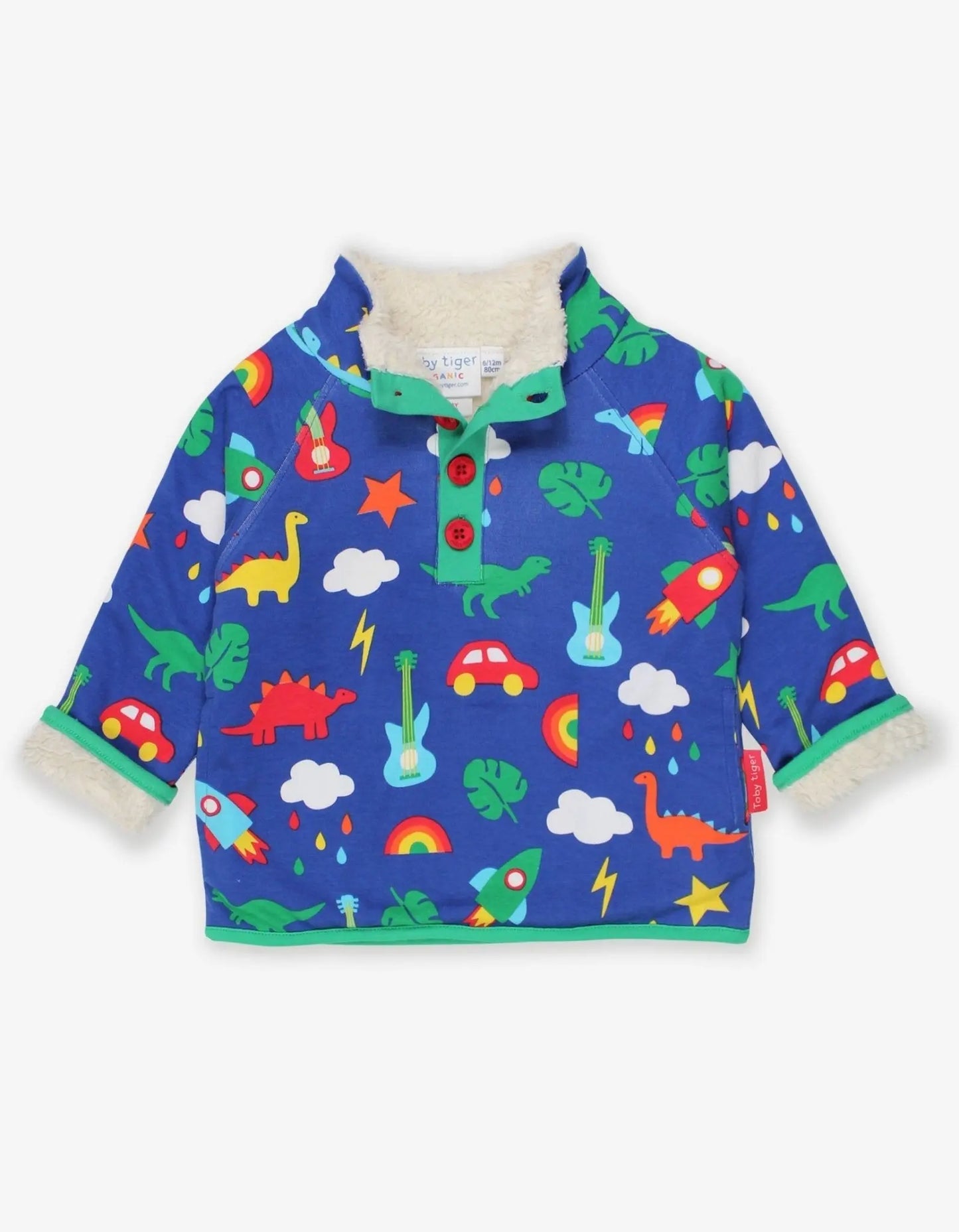 Organic Playtime Mix-Up Print Cosy Fleece Sweatshirt Toby Tiger