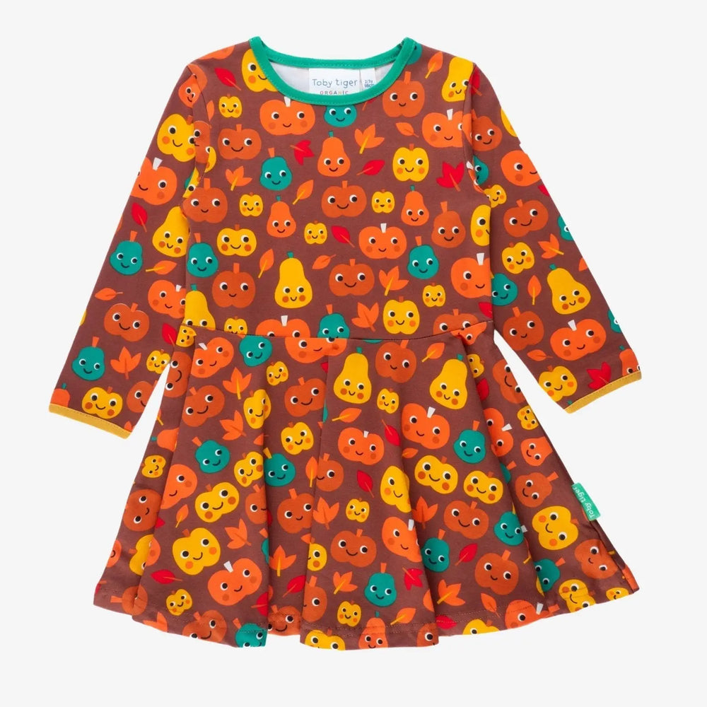 Organic Pumpkin Print Long-Sleeved Skater Dress Toby Tiger