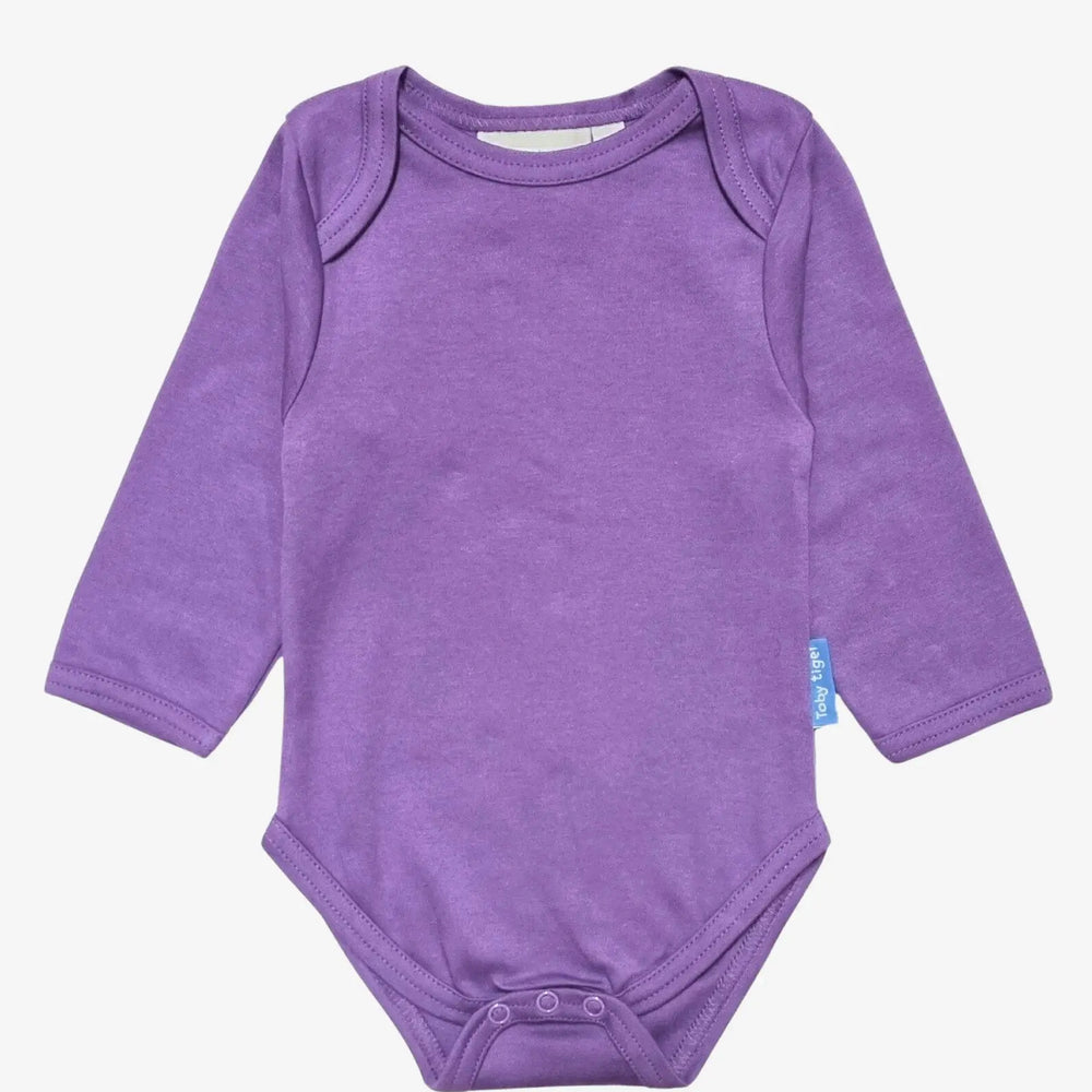 Organic Purple Basic Long-Sleeved Baby Bodysuit Toby Tiger