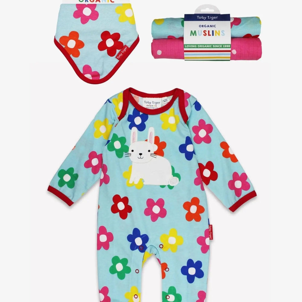 Organic Rainbow Bloom Bunny Applique Baby Bundle Toby Tiger