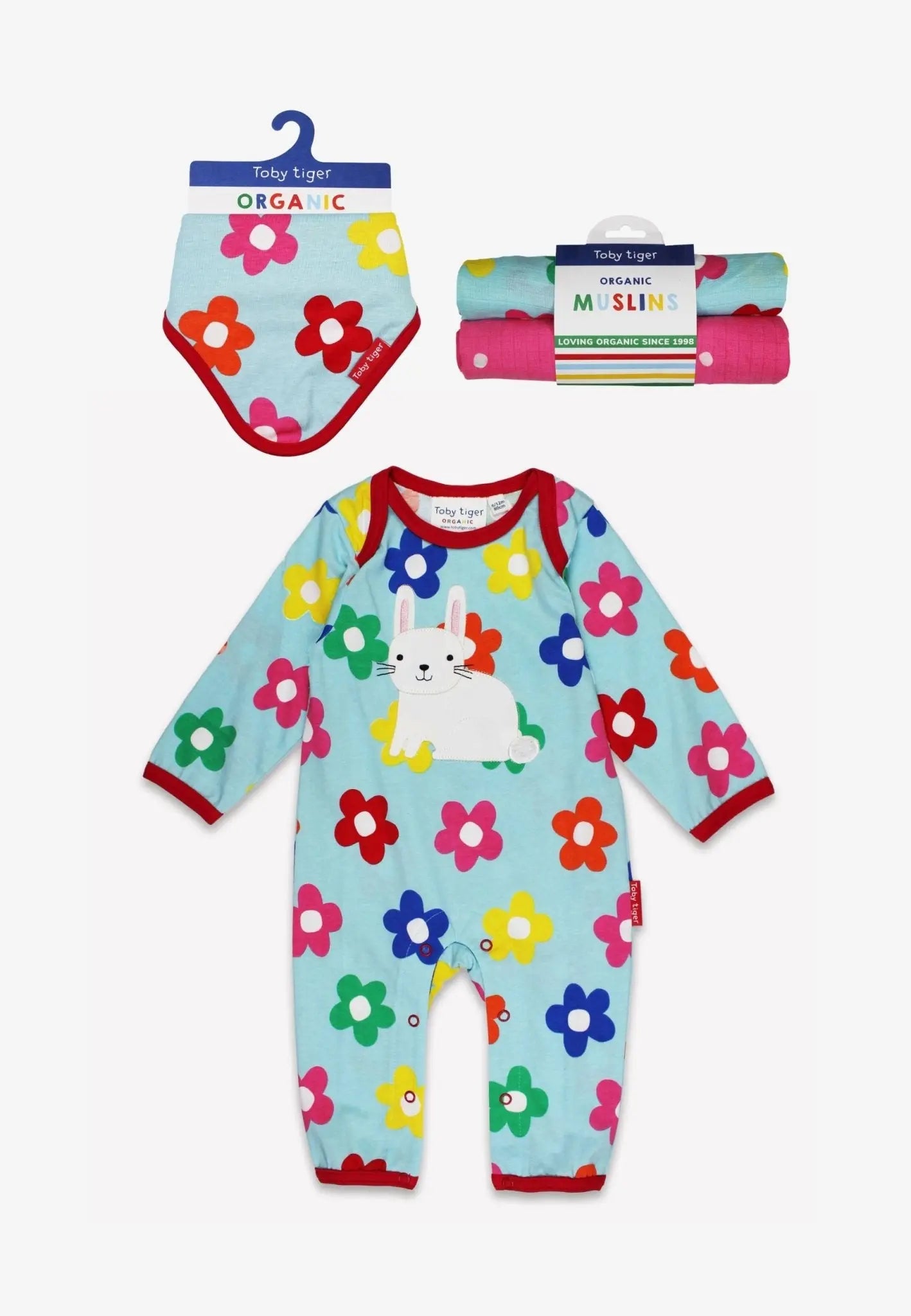 Organic Rainbow Bloom Bunny Applique Baby Bundle Toby Tiger