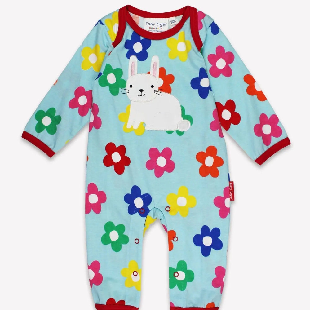 Organic Rainbow Bloom Bunny Applique Sleepsuit Toby Tiger