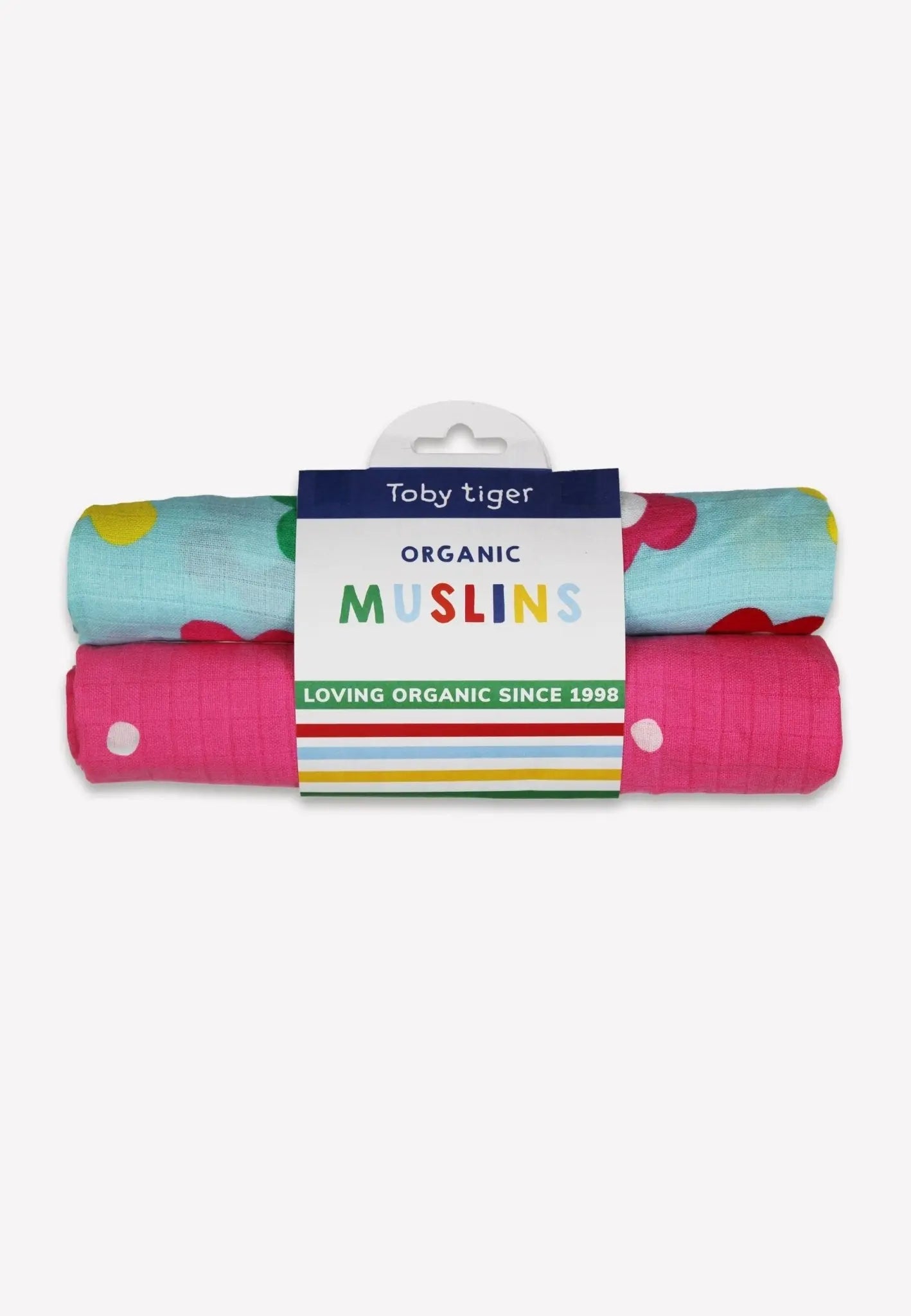 Organic Rainbow Bloom Print 2 Pack Muslins Toby Tiger
