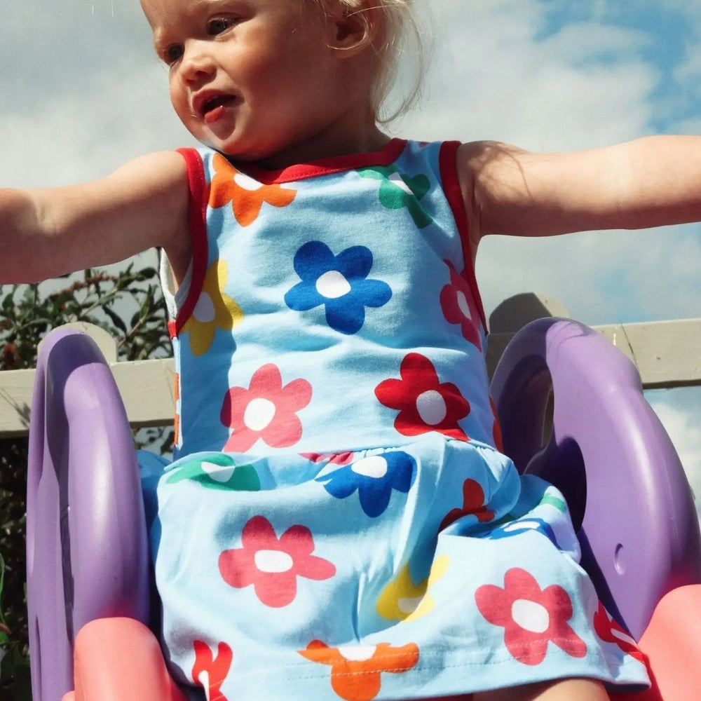 Organic Rainbow Bloom Print Summer Dress Toby Tiger