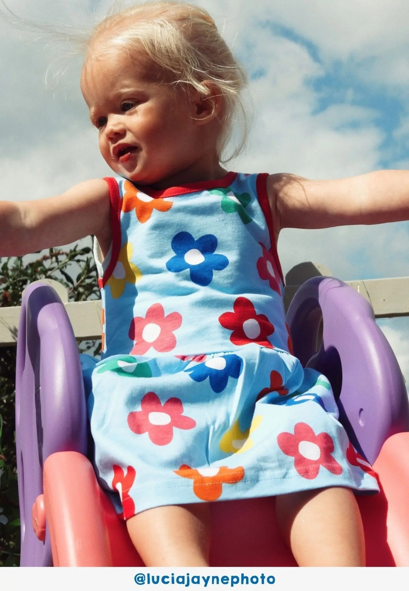 Organic Rainbow Bloom Print Summer Dress Toby Tiger