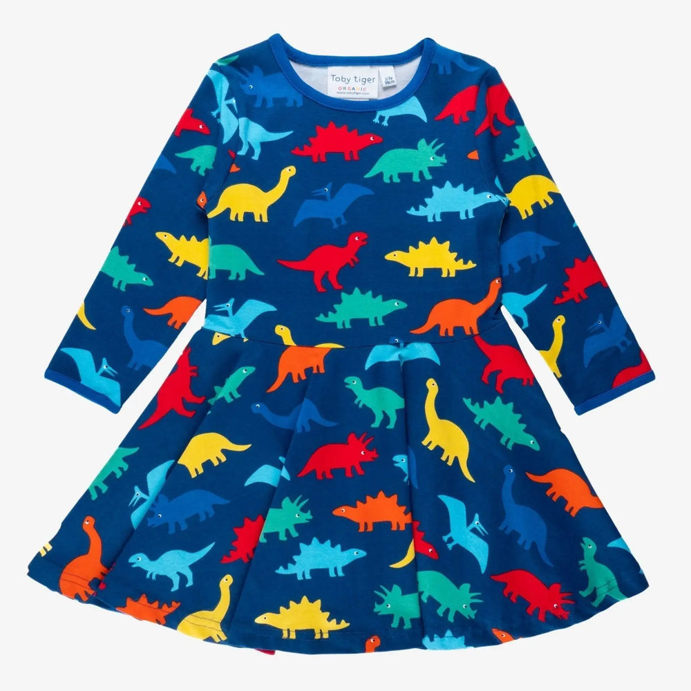 Organic Rainbow Dinosaur Print Skater Dress Toby Tiger