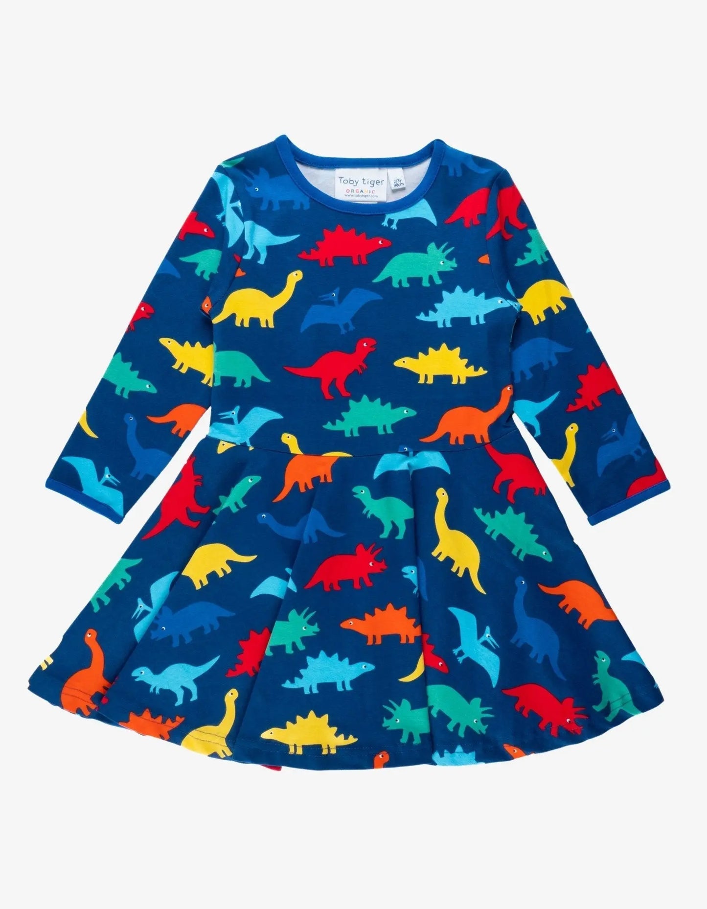 Organic Rainbow Dinosaur Print Skater Dress Toby Tiger