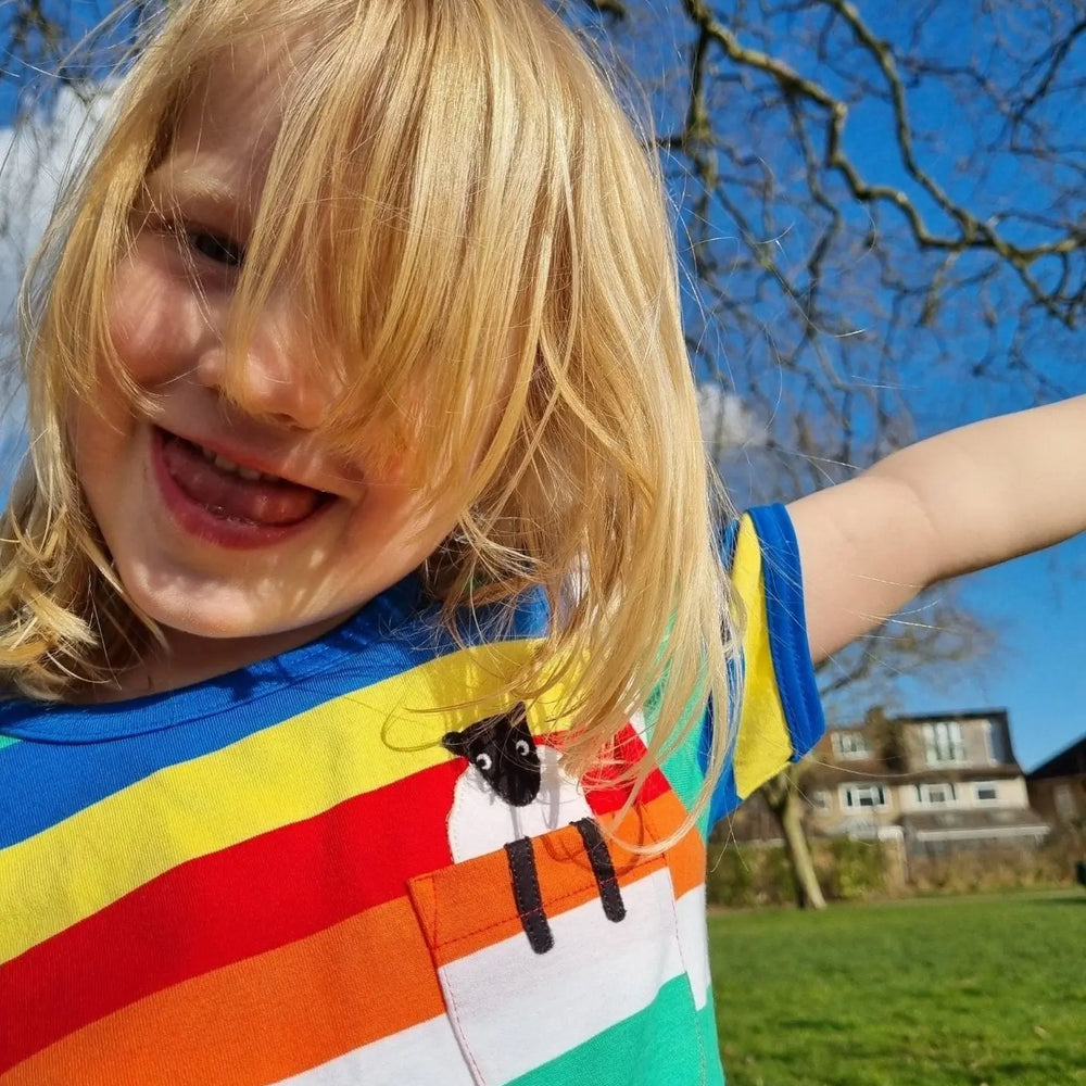 Organic Rainbow Sheep Pocket Applique Short-Sleeved T-Shirt Toby Tiger