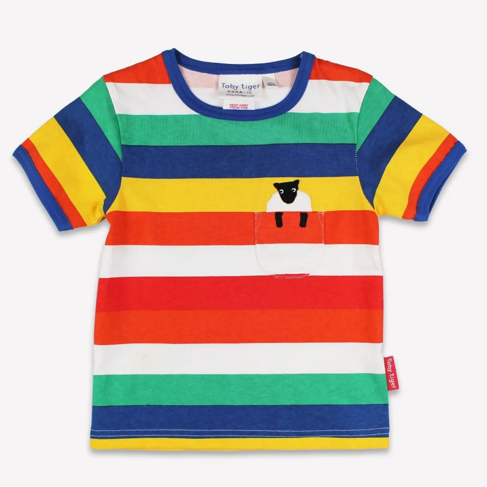 Organic Rainbow Sheep Pocket Applique Short-Sleeved T-Shirt Toby Tiger