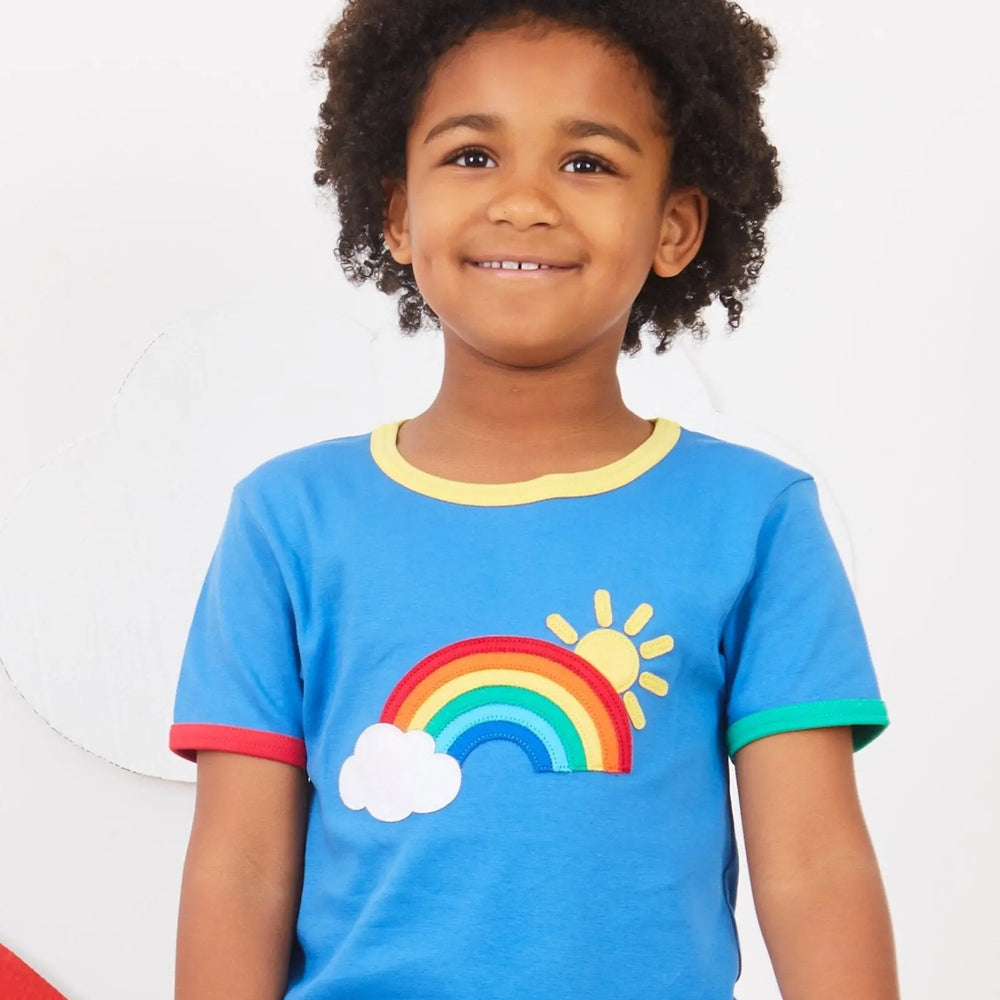 Organic Rainbow Sun and Cloud Applique Short-Sleeved T-Shirt Toby Tiger
