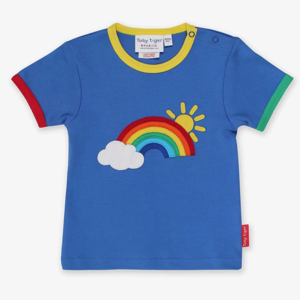 Organic Rainbow Sun and Cloud Applique Short-Sleeved T-Shirt Toby Tiger