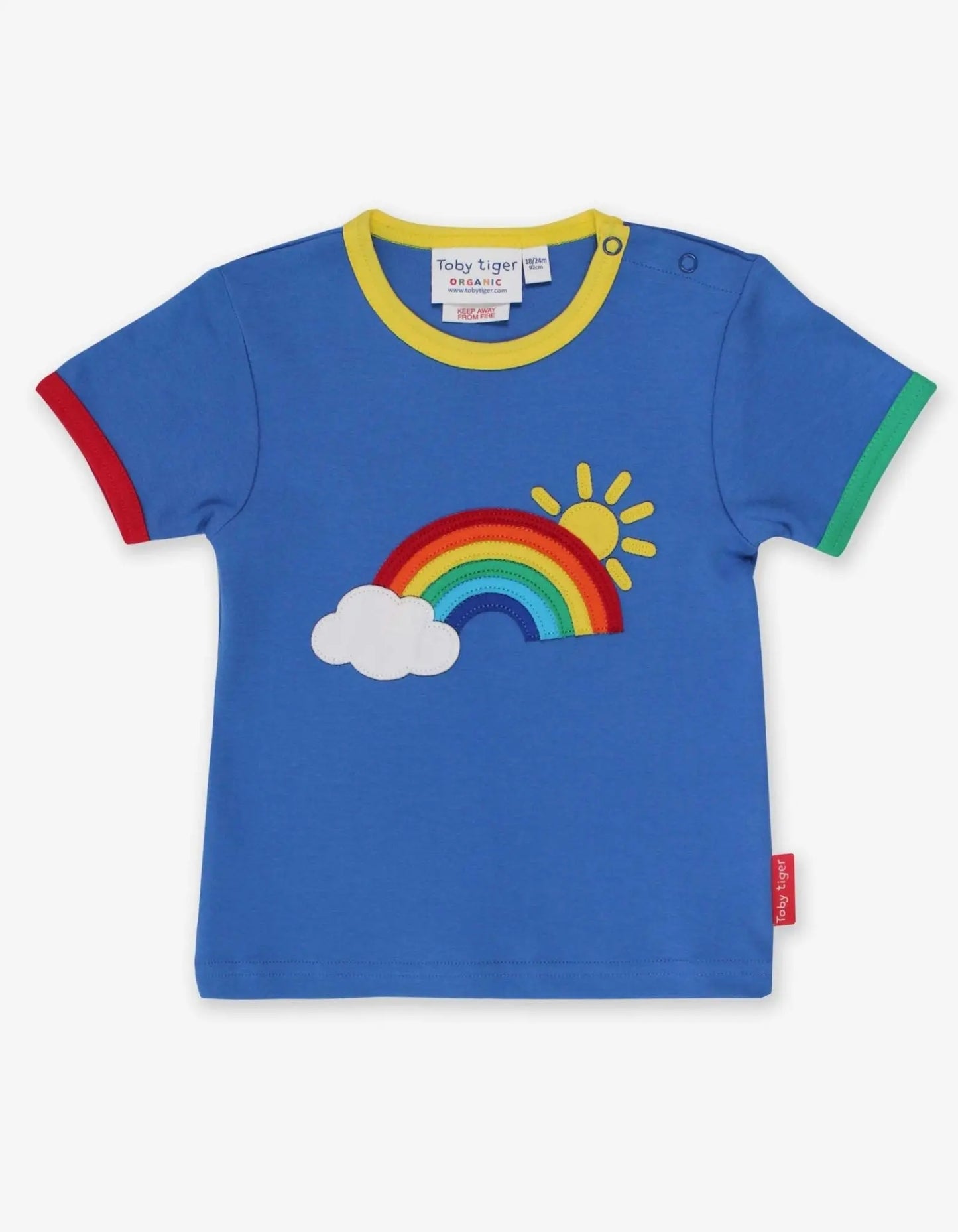 Organic Rainbow Sun and Cloud Applique Short-Sleeved T-Shirt Toby Tiger
