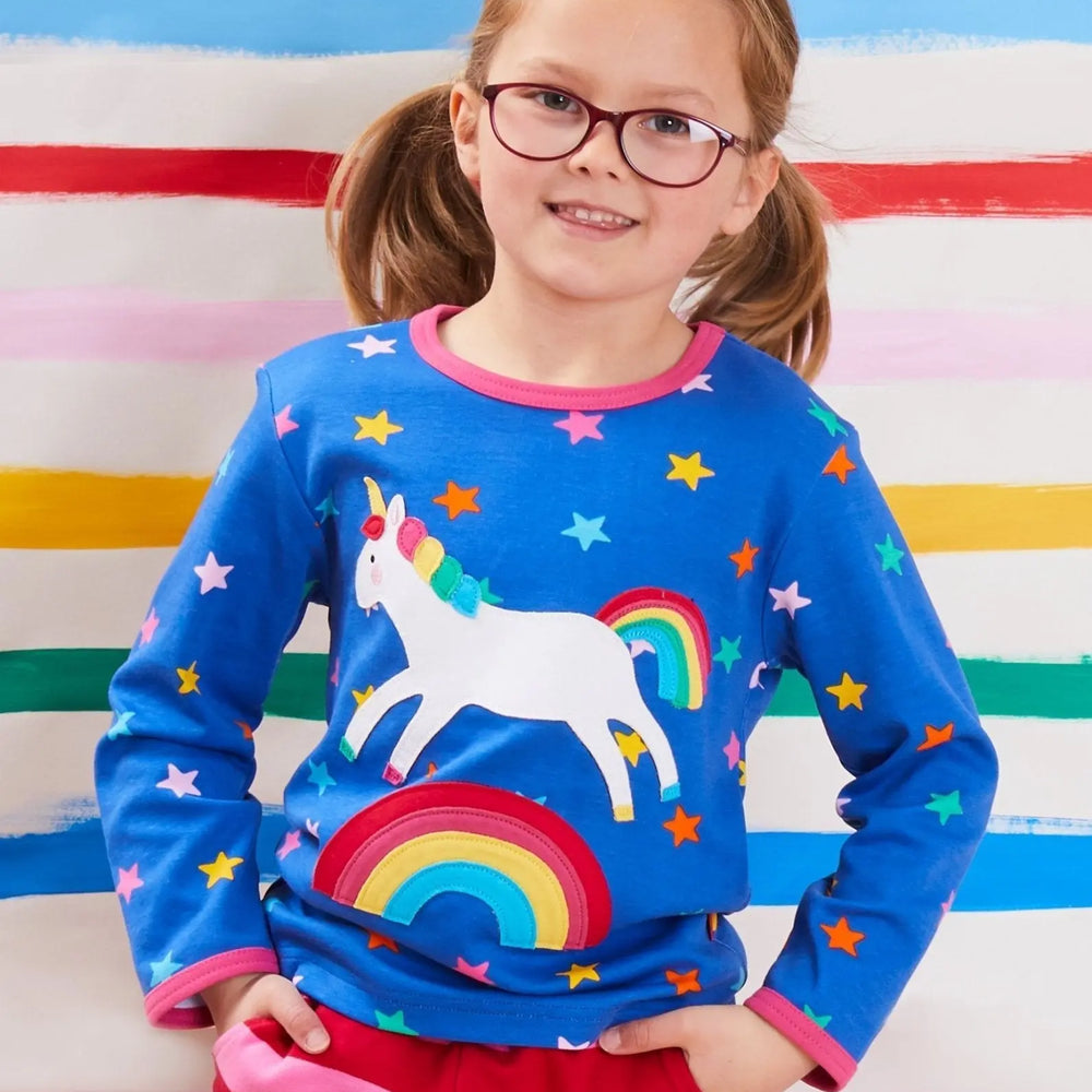 Organic Rainbow Unicorn Applique Long-Sleeved T-Shirt Toby Tiger
