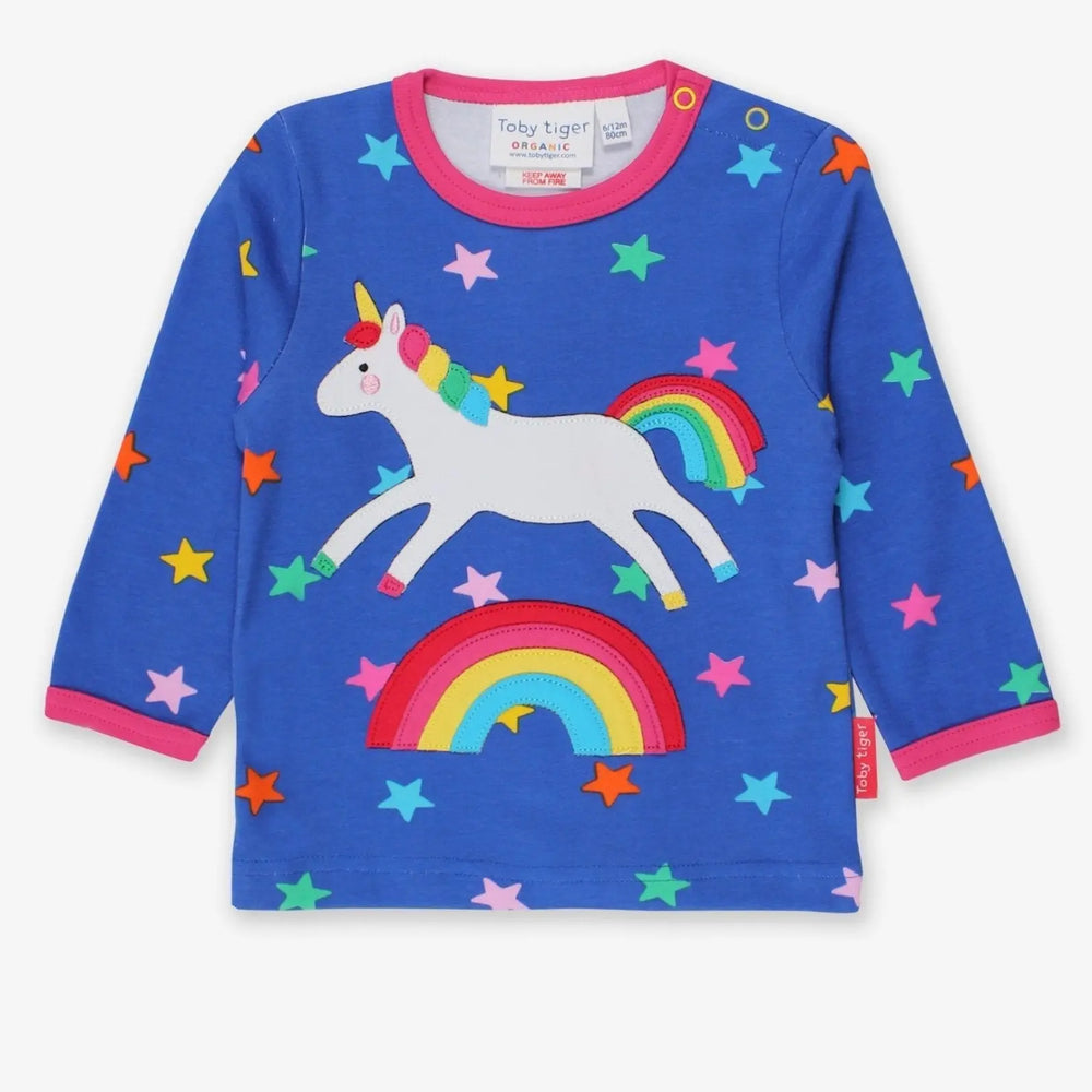 Organic Rainbow Unicorn Applique Long-Sleeved T-Shirt Toby Tiger