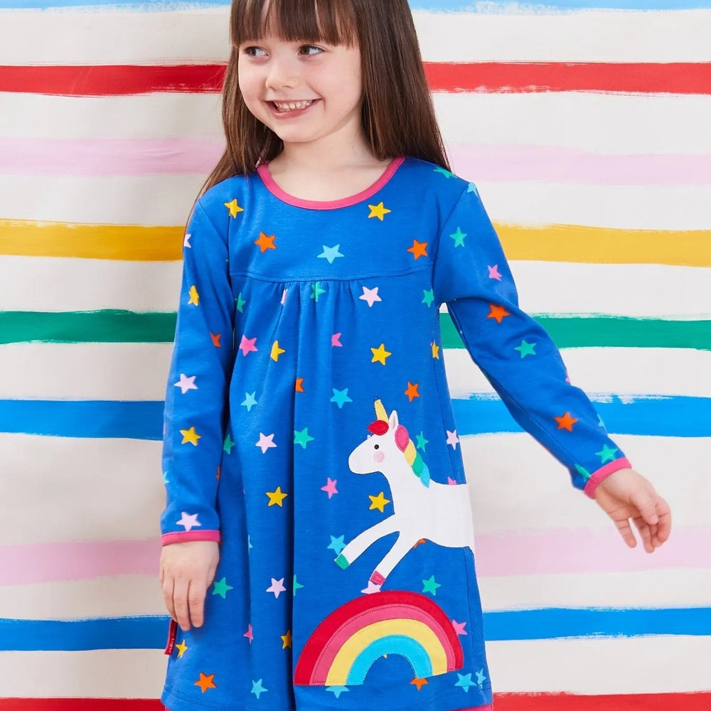 Organic Rainbow Unicorn Applique T-Shirt Dress Toby Tiger