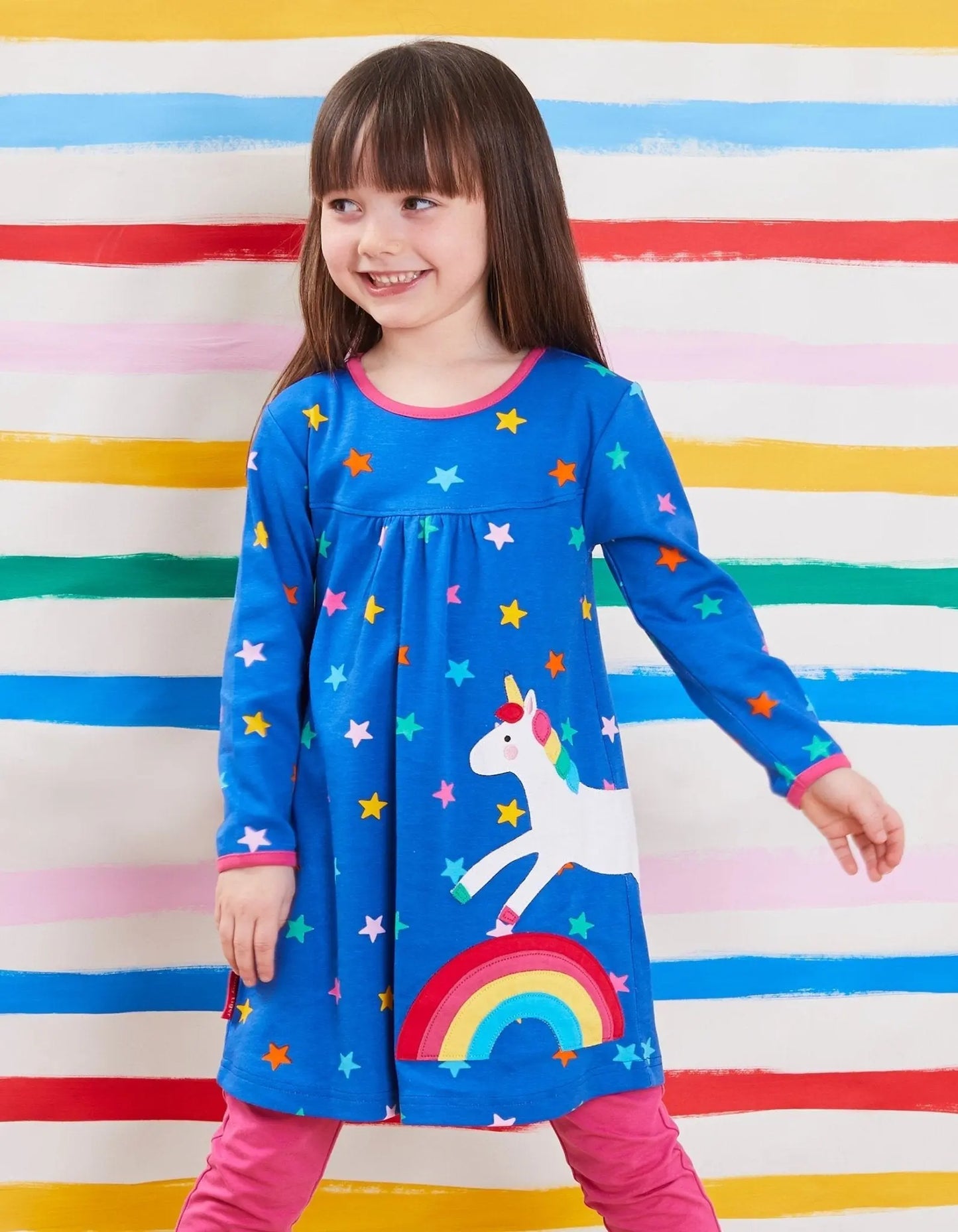 Organic Rainbow Unicorn Applique T-Shirt Dress Toby Tiger