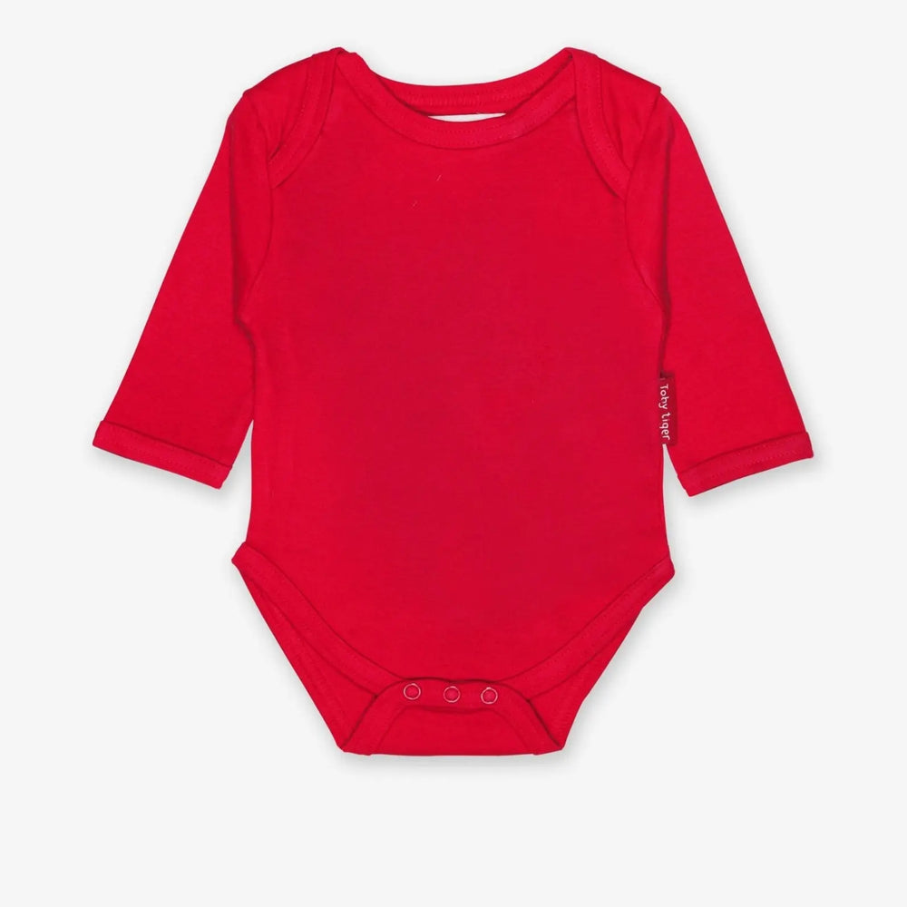 Organic Red Basic Long-Sleeved Baby Bodysuit Toby Tiger