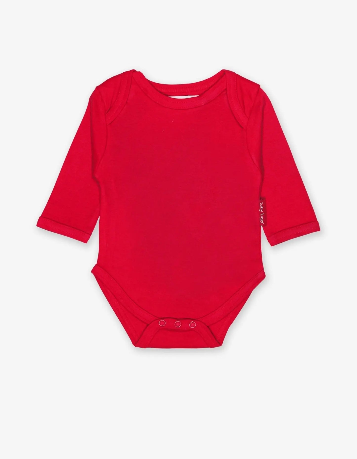 Organic Red Basic Long-Sleeved Baby Bodysuit Toby Tiger