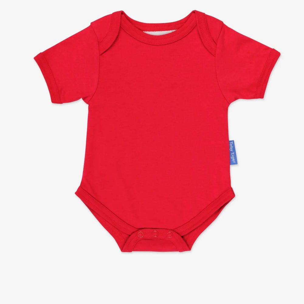 Organic Red Basic Short-Sleeved Baby Bodysuit Toby Tiger