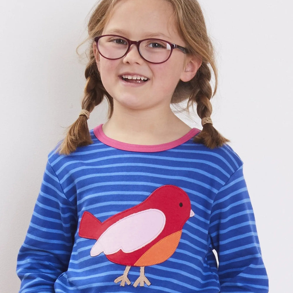 Organic Red Bird Applique Long-Sleeved T-Shirt Toby Tiger