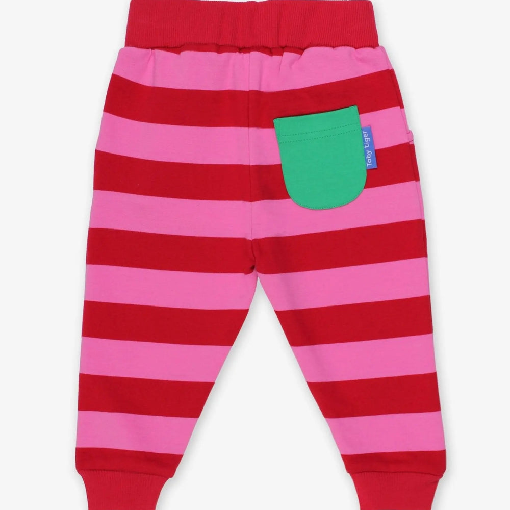 Organic Red Pink Striped Joggers Toby Tiger