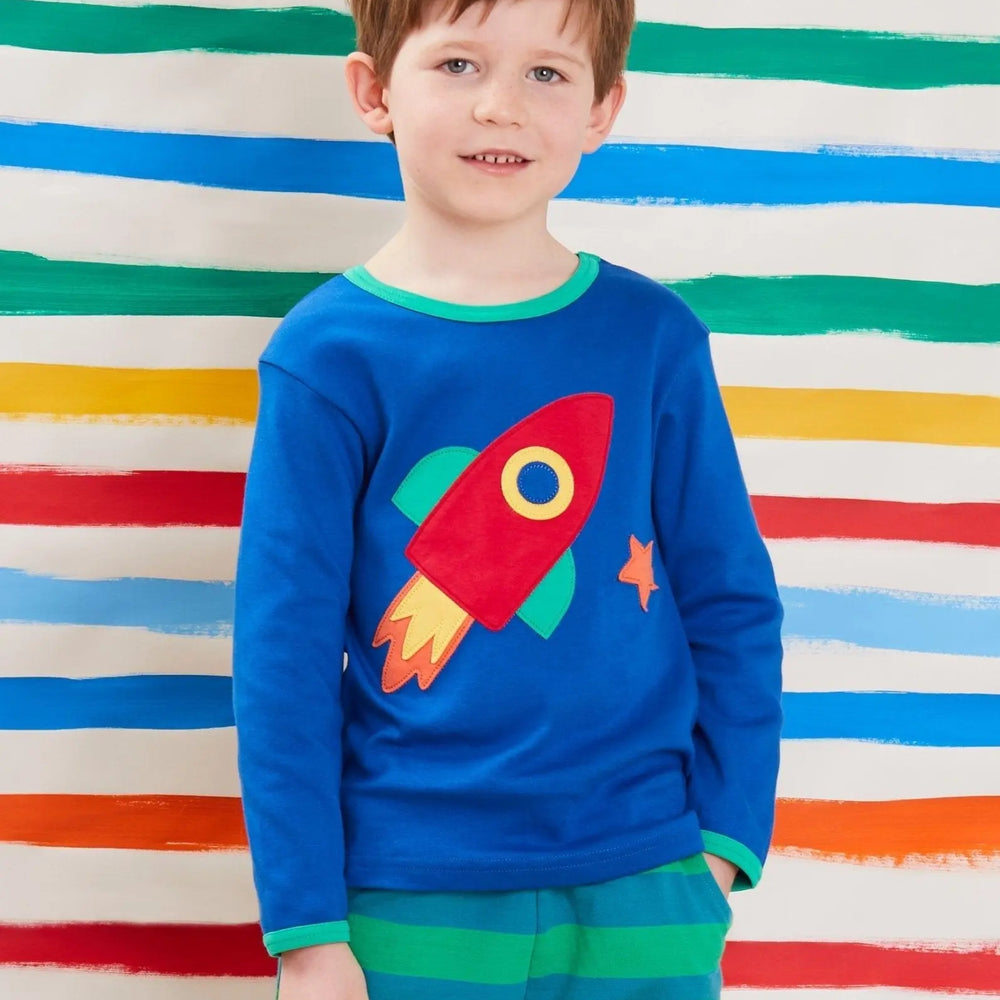 Organic Rocket Planet Applique Long-Sleeved T-Shirt Toby Tiger