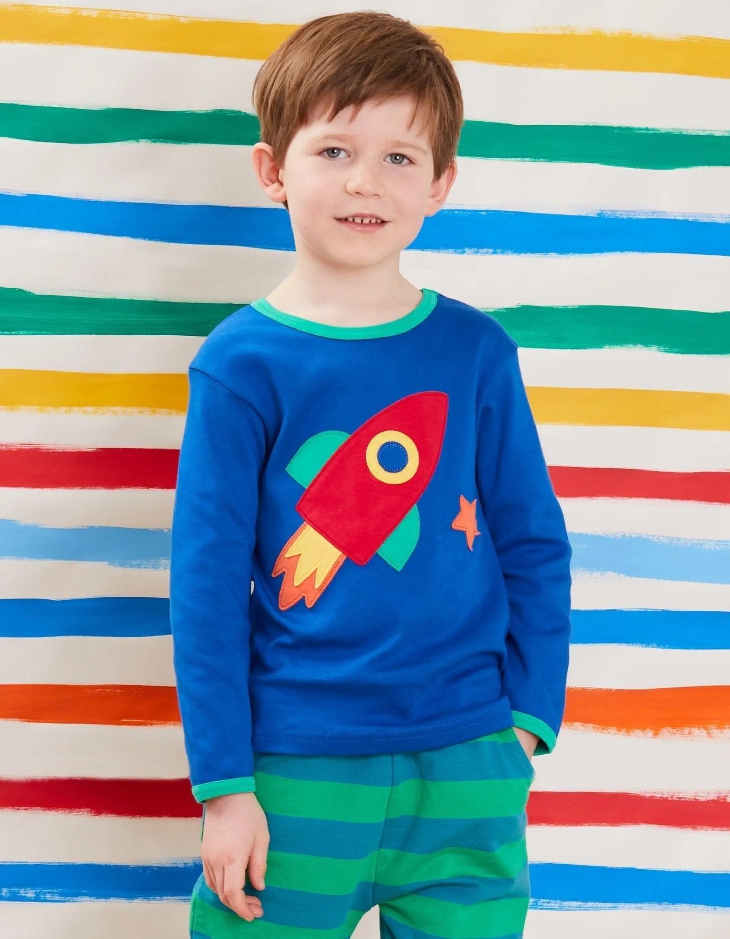 Organic Rocket Planet Applique Long-Sleeved T-Shirt Toby Tiger