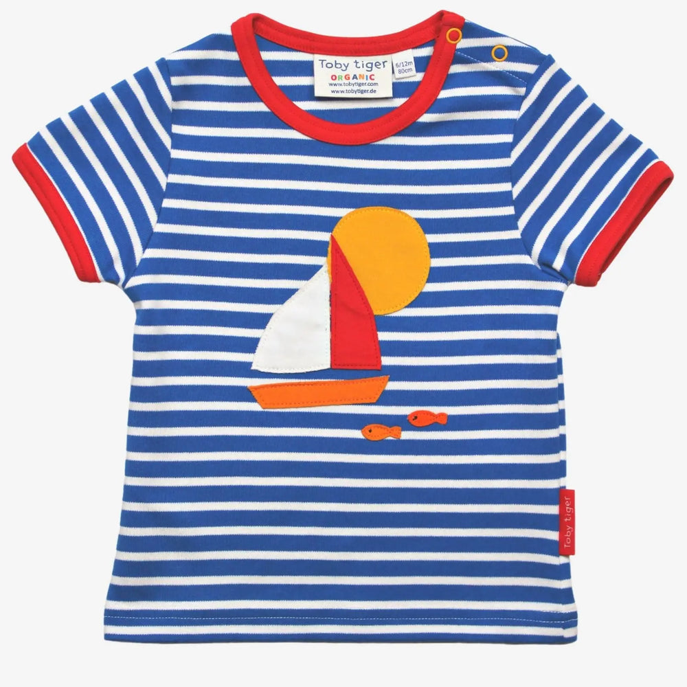 Organic Sailboat Applique Short-Sleeved T-Shirt Toby Tiger