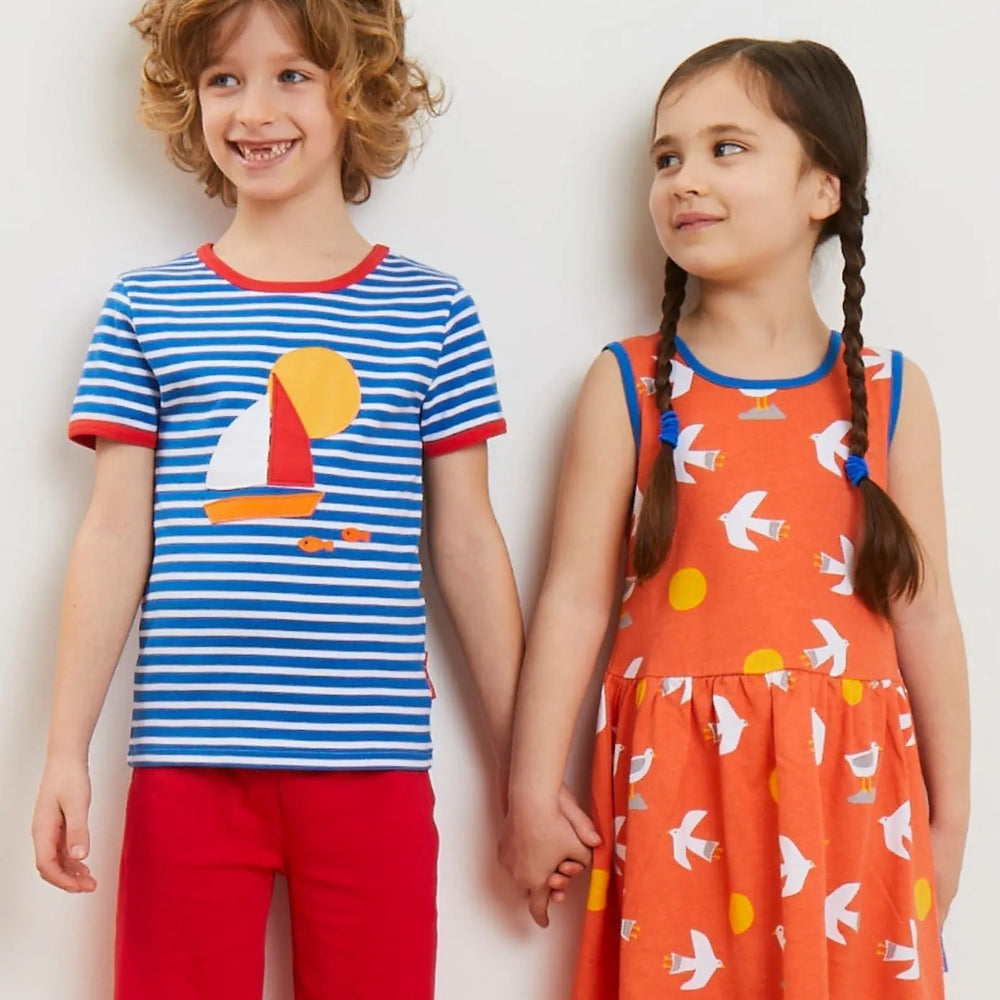 Organic Sailboat Applique Short-Sleeved T-Shirt Toby Tiger