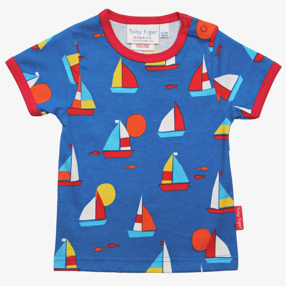 Organic Sailboat Print Short-Sleeved T-Shirt Toby Tiger