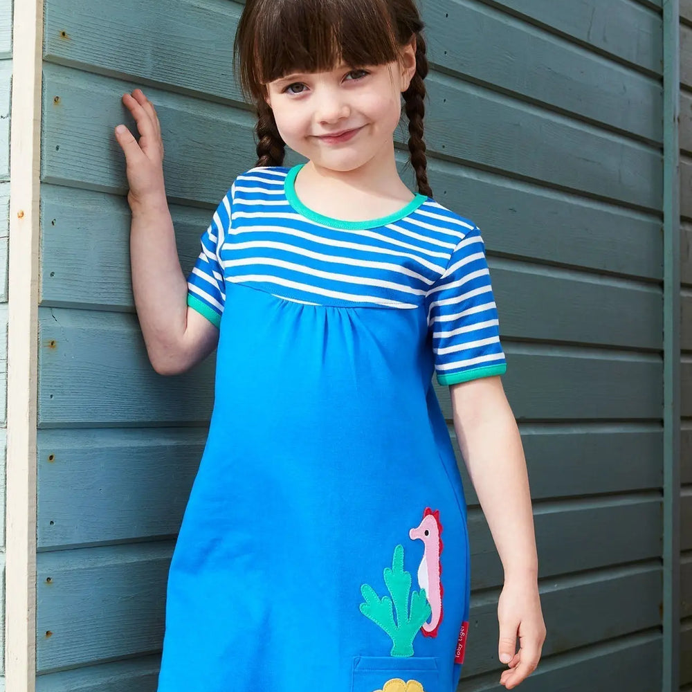 Organic Seahorse Applique T-Shirt Dress Toby Tiger