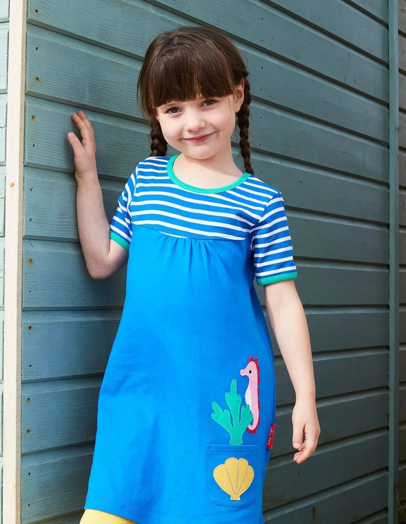 Organic Seahorse Applique T-Shirt Dress Toby Tiger