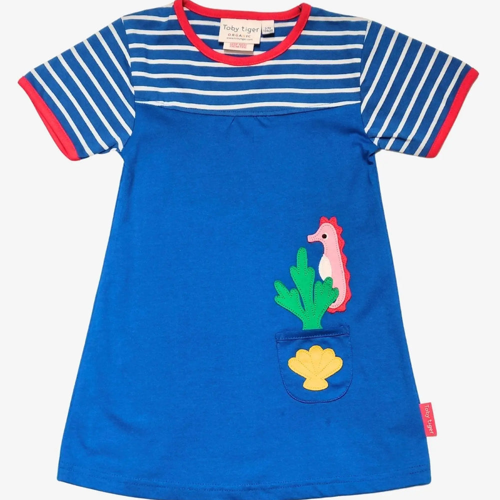 Organic Seahorse Applique T-Shirt Dress Toby Tiger