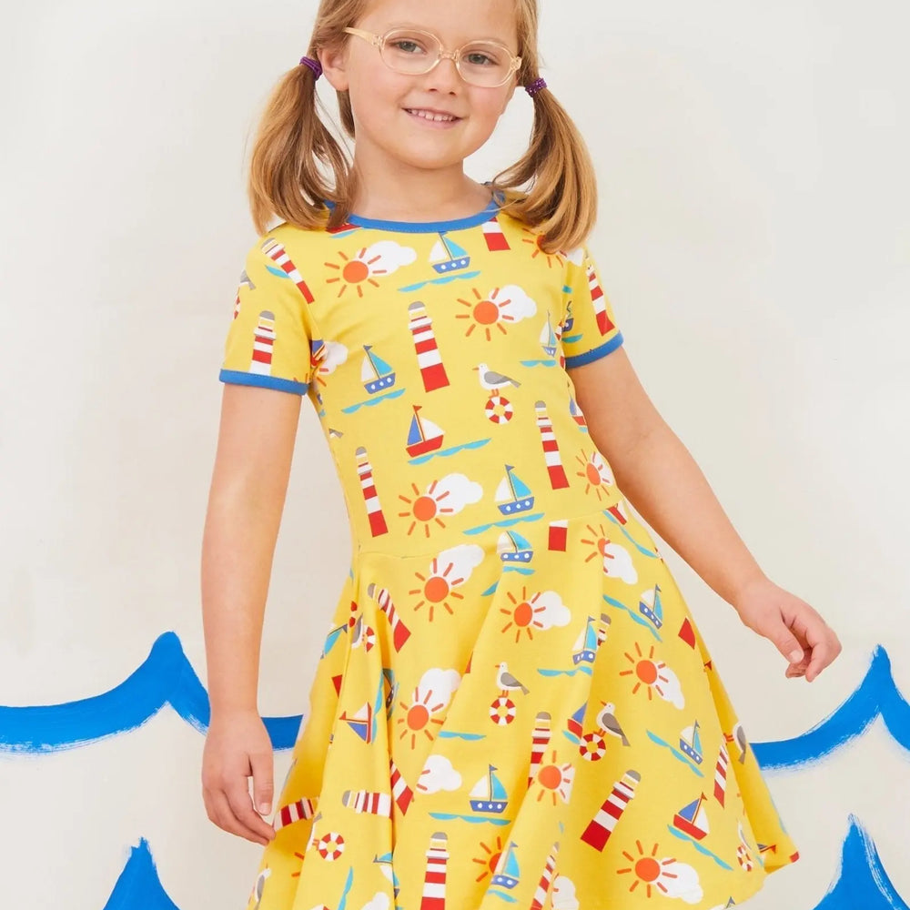 Organic Seaside Print SS Skater Dress Toby Tiger