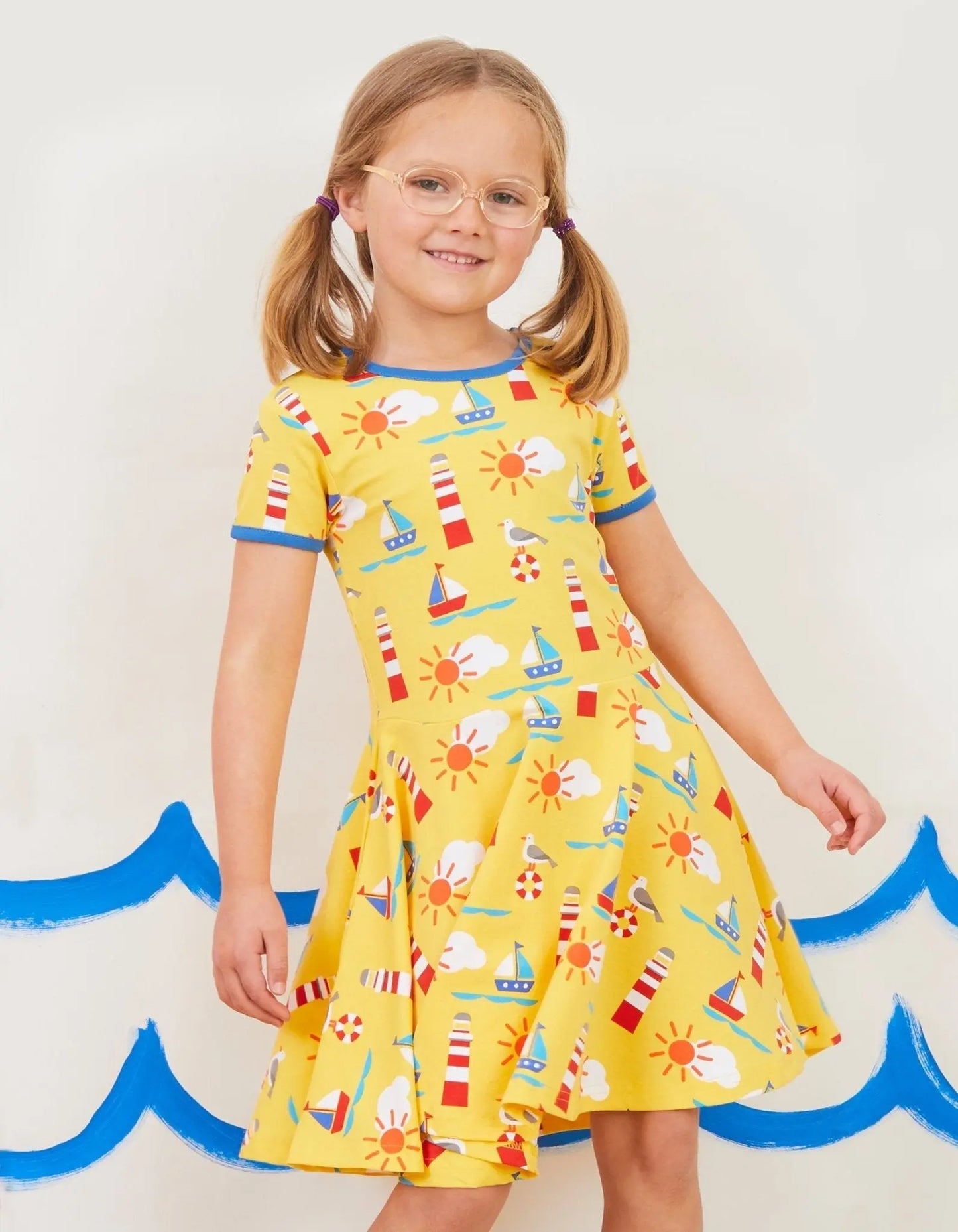 Organic Seaside Print SS Skater Dress Toby Tiger
