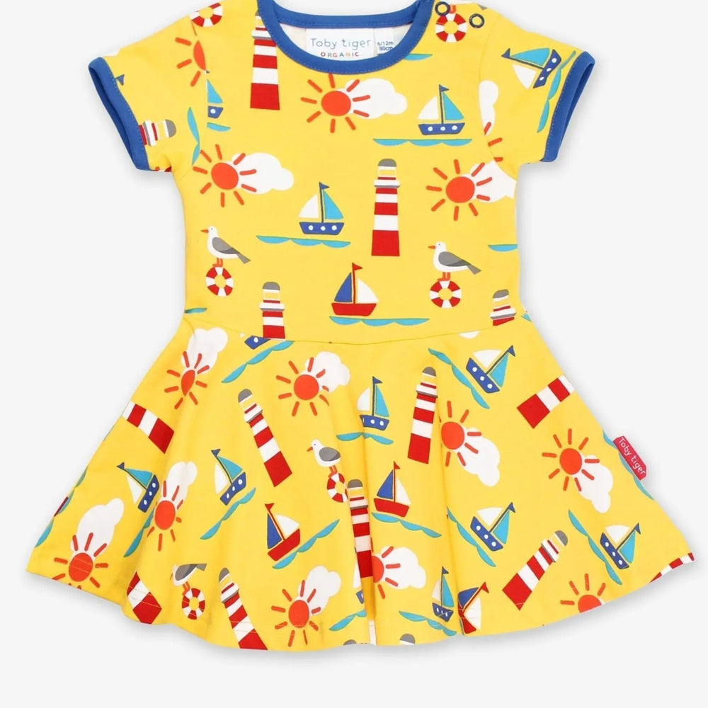 Organic Seaside Print SS Skater Dress Toby Tiger