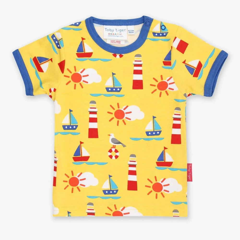 Organic Seaside Print Short-Sleeved T-Shirt Toby Tiger