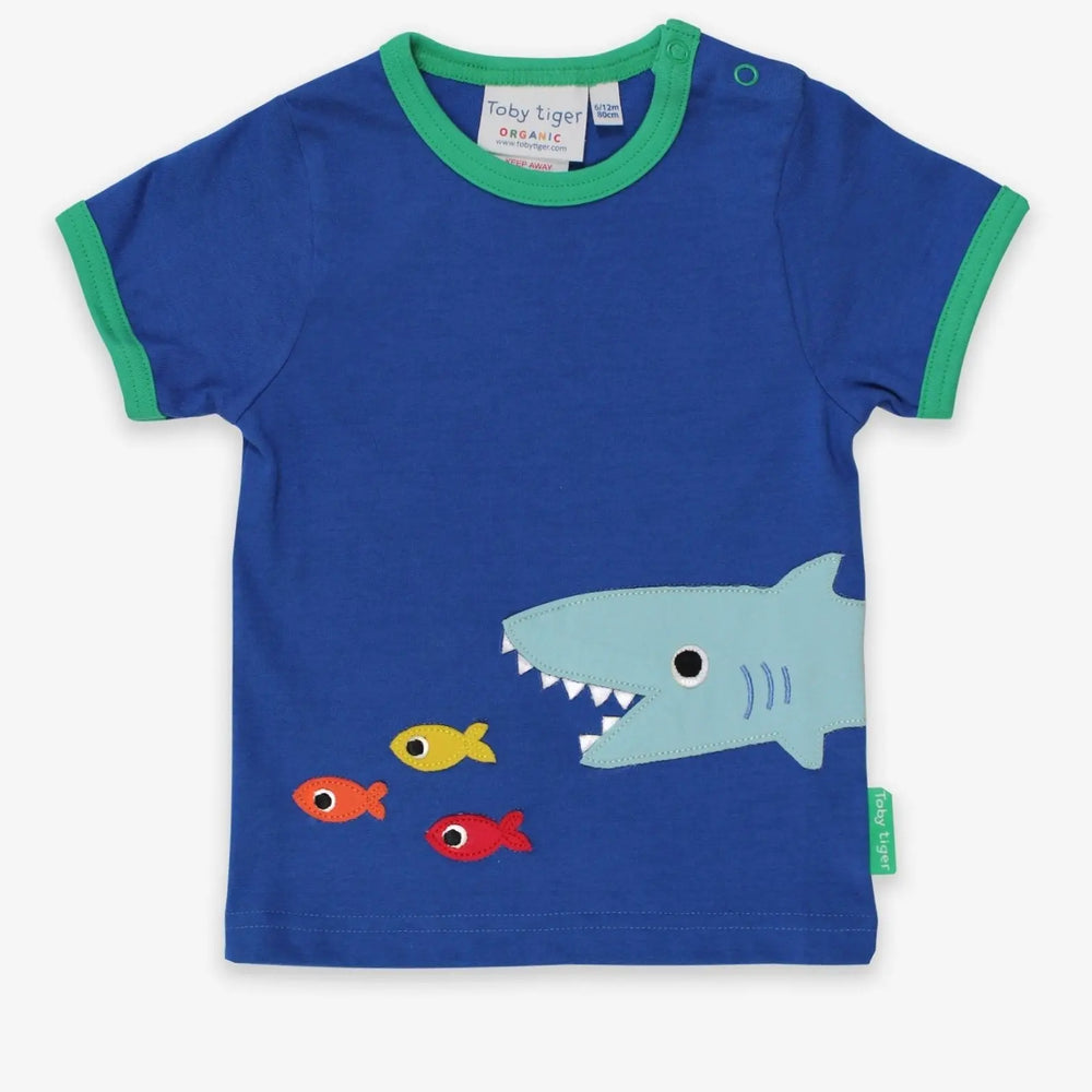 Organic Shark Applique Short-Sleeved T-Shirt Toby Tiger