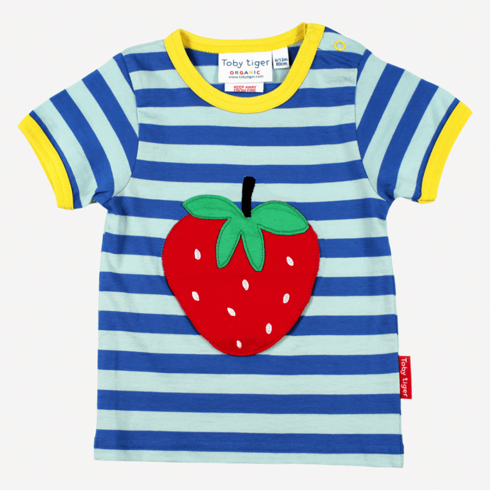 Organic Strawberry Applique Short-Sleeved T-Shirt Toby Tiger
