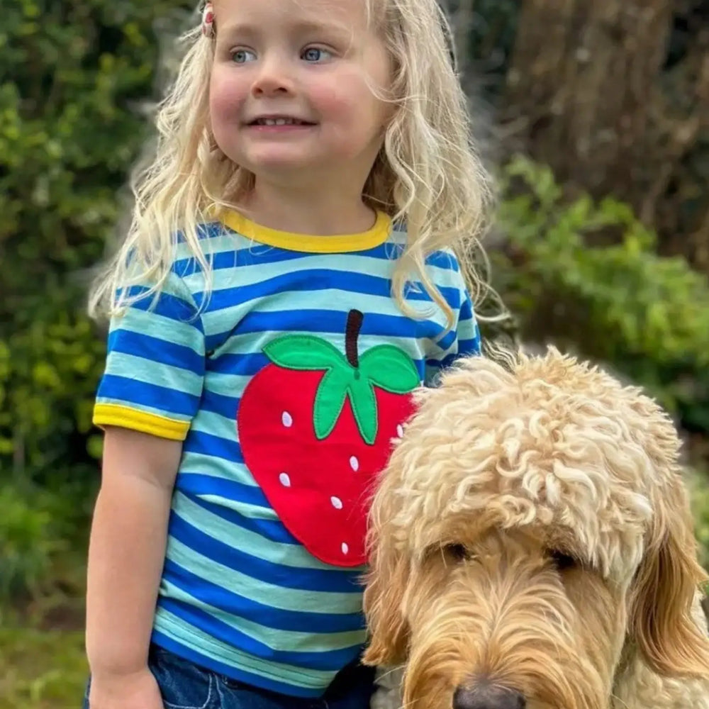 Organic Strawberry Applique Short-Sleeved T-Shirt Toby Tiger