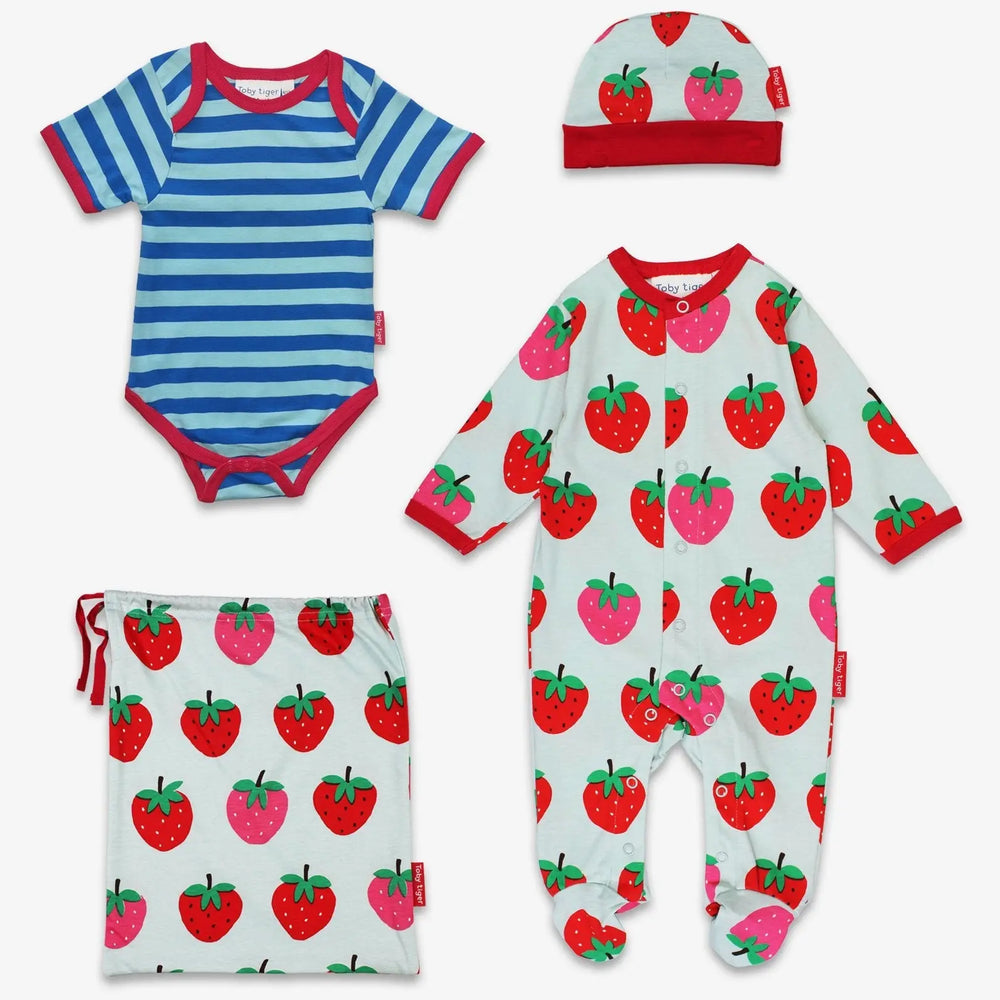Organic Strawberry Print Baby Gift Set Toby Tiger